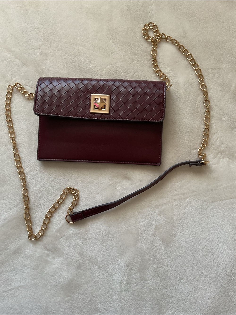Sondra Roberts Burgundy Leather Wallet with Gold Chain